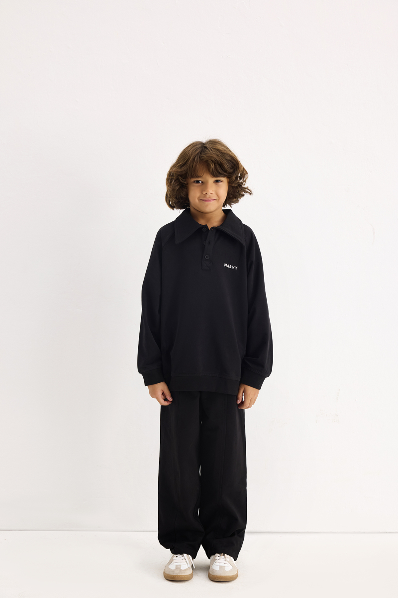 Siyah Nakış Detaylı Reglan Kol Sweatshirt - 3