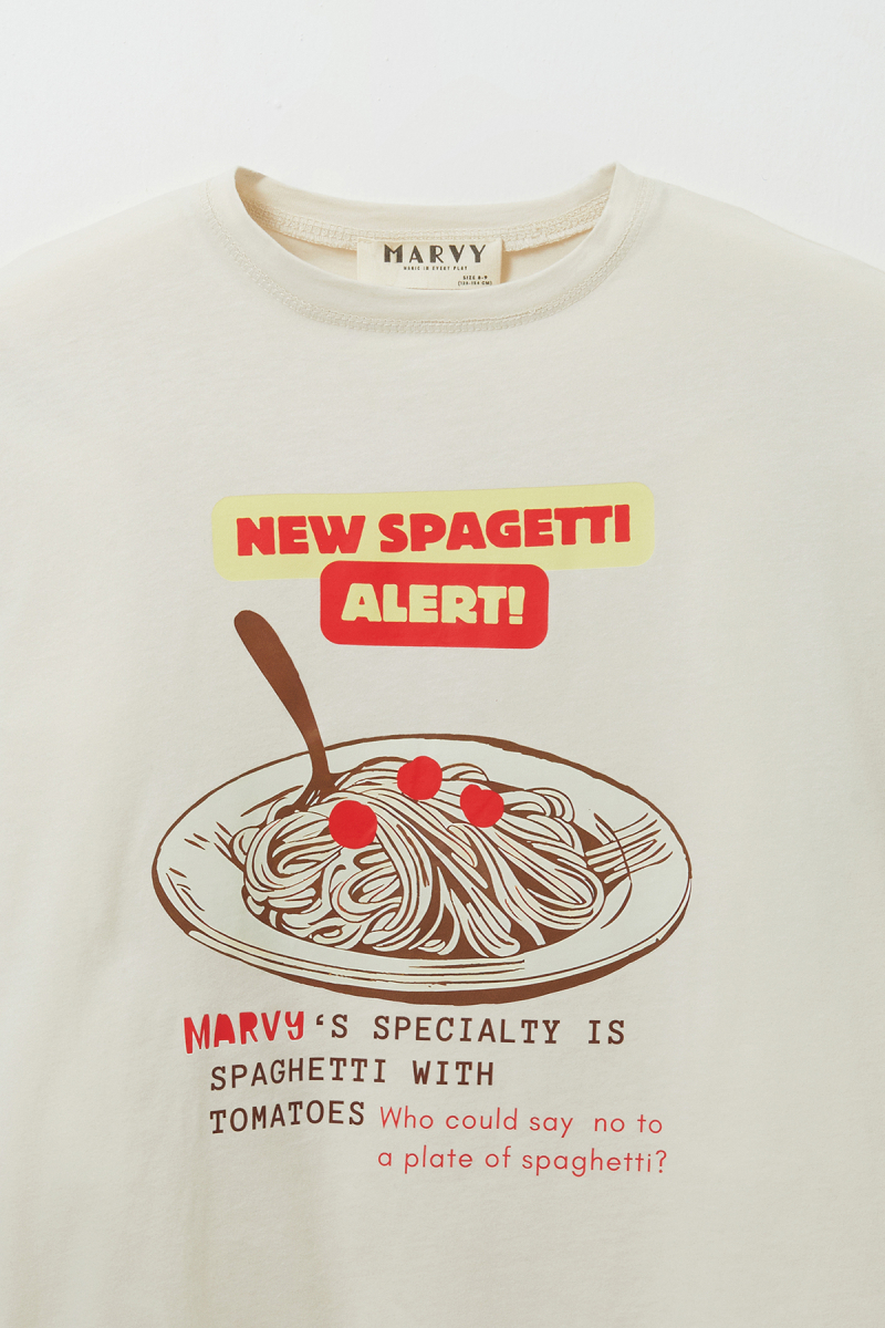 Spaghetti Baskılı Oversize Tshirt - 4