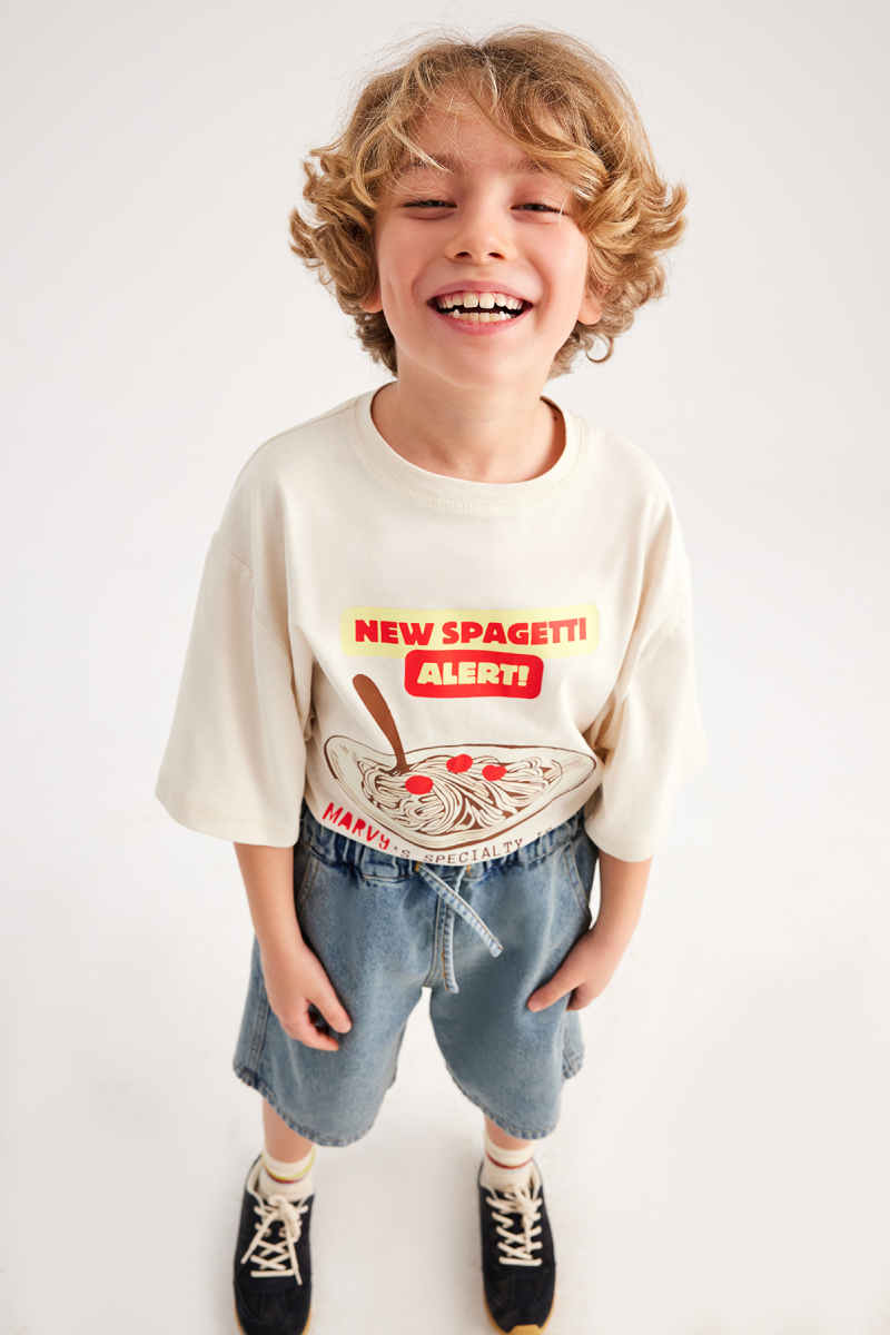 Spaghetti Baskılı Oversize Tshirt - 1