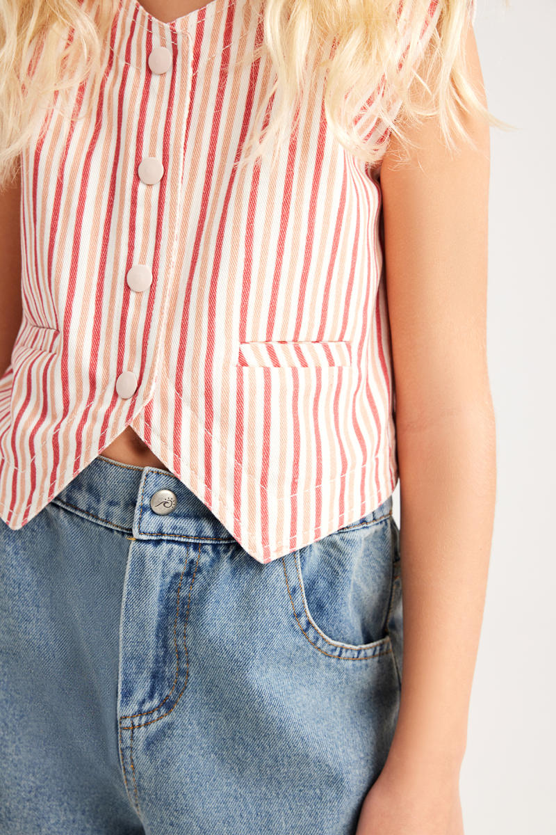 Striped Gabardine Mini Vest - 3
