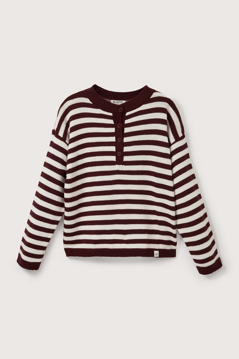 Striped Wool Sweater Burgundy-Ecru - 3