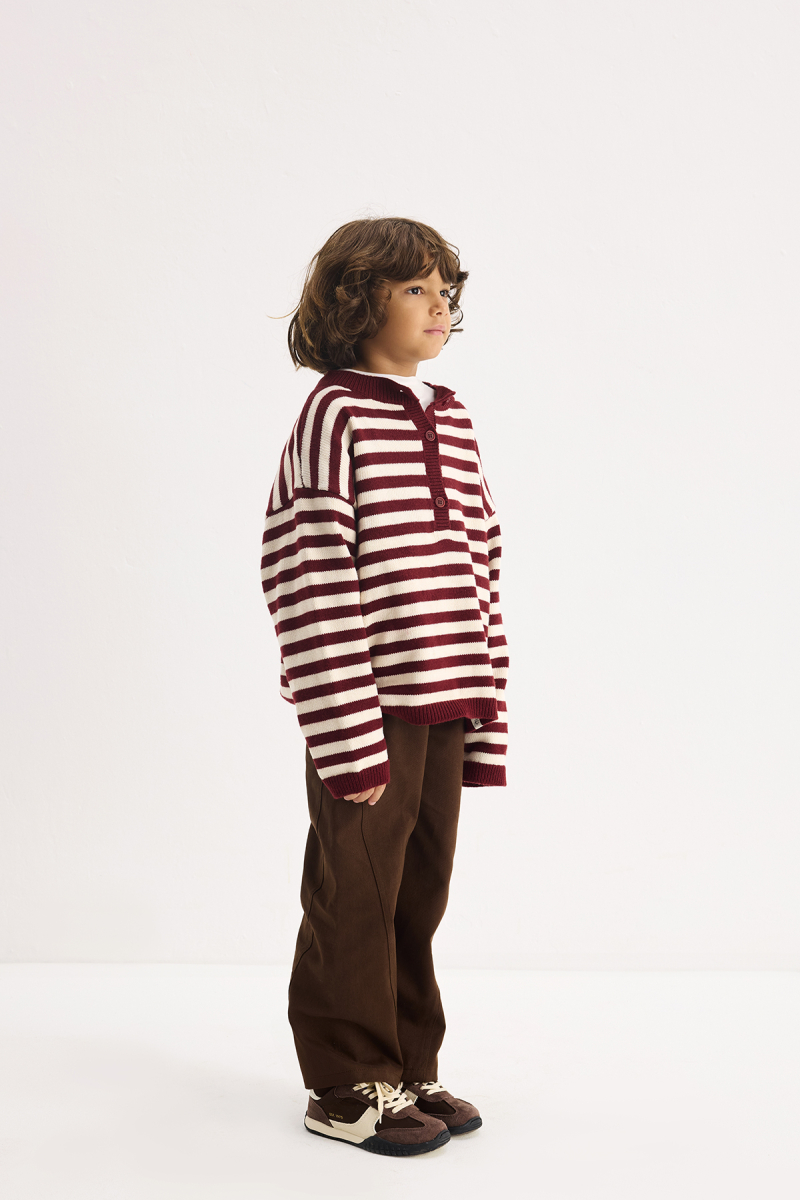 Striped Wool Sweater Burgundy-Ecru - 6