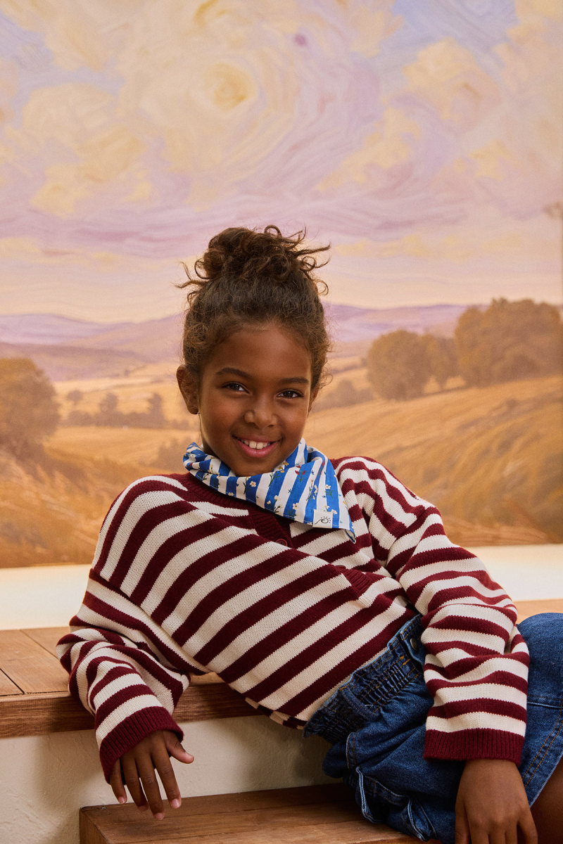 Striped Wool Sweater Burgundy-Ecru - 1