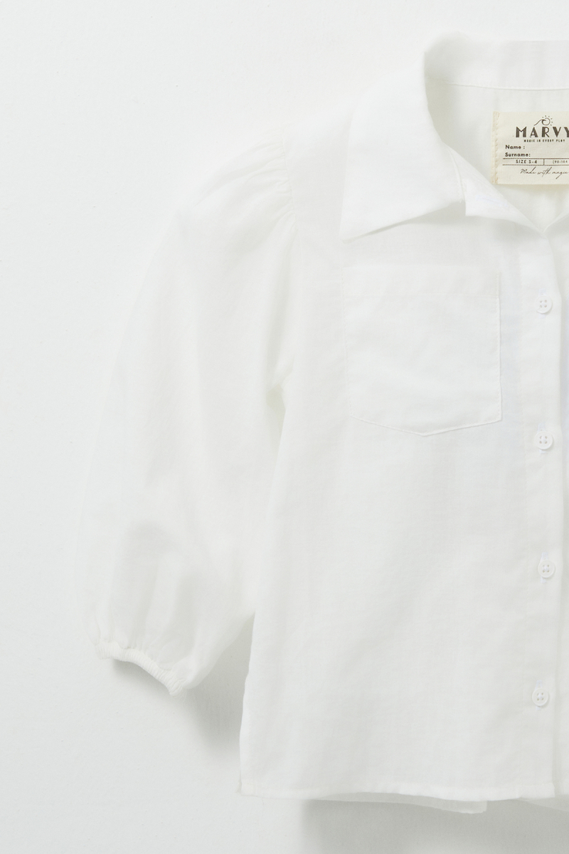 White Shirt with Gathered Sleeves - 2