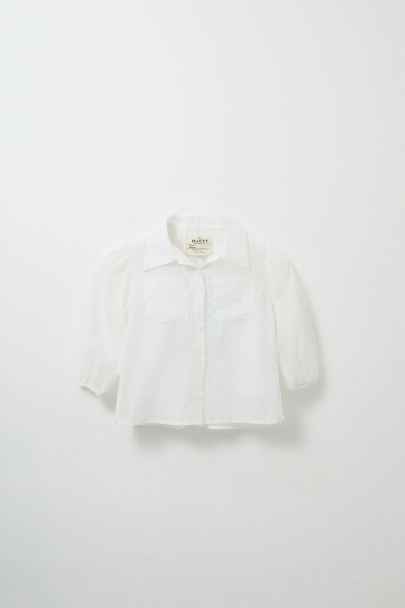 White Shirt with Gathered Sleeves - 1