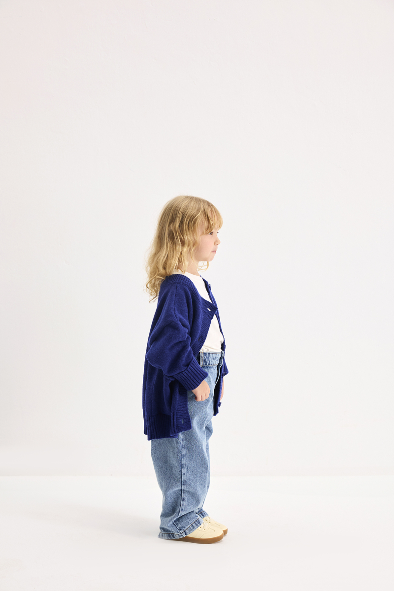 Wool Oversized Knit Cardigan Blue - 3