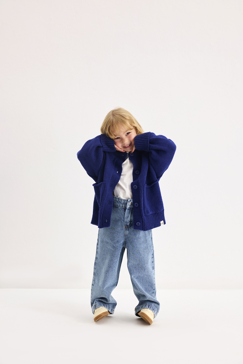 Wool Oversized Knit Cardigan Blue - 4