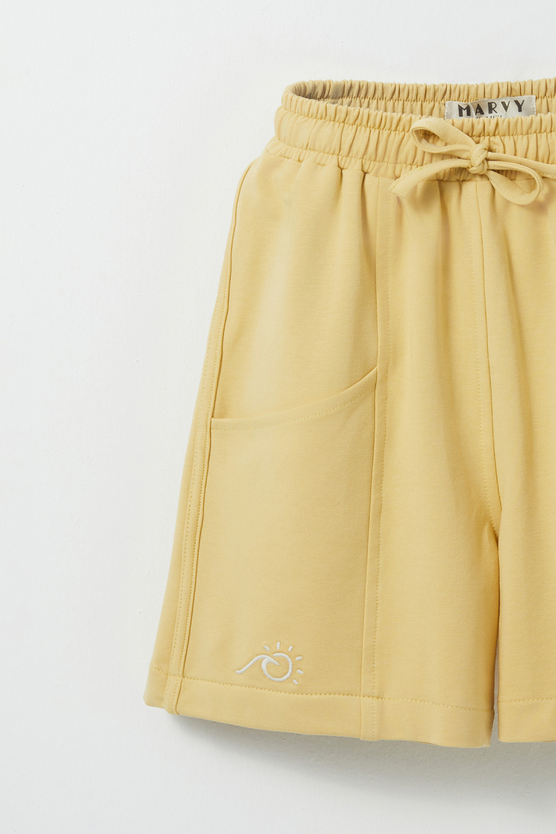 Yellow Embroidered Detailed Piping Bermuda Shorts - 3
