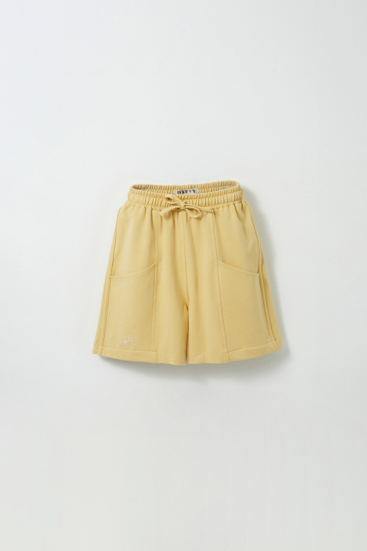 Yellow Embroidered Detailed Piping Bermuda Shorts 