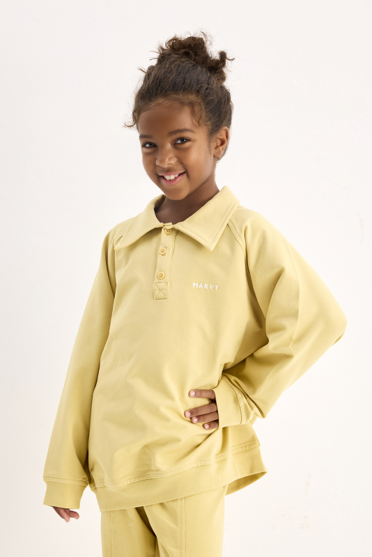 Yellow Embroidered Detailed Raglan Sleeve Sweatshirt - MARVY