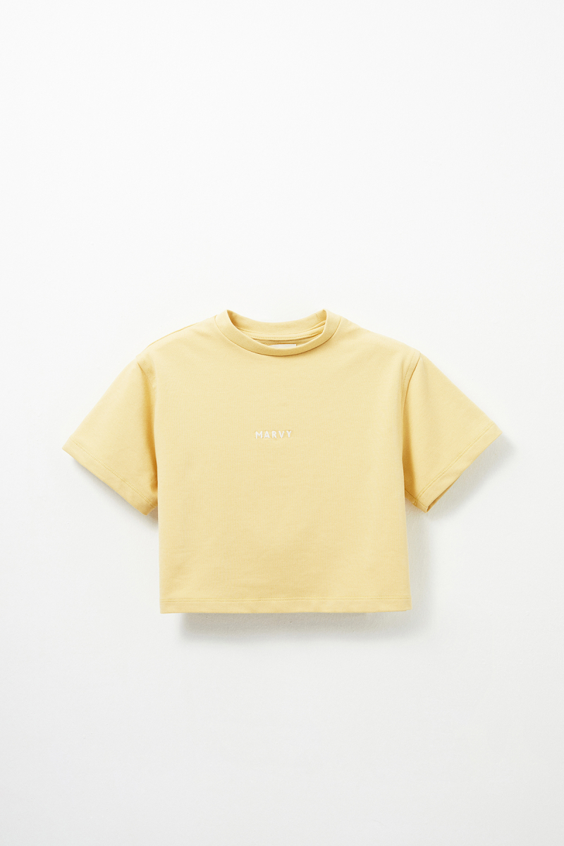 Yellow Embroidery Detailed Lightweight Short Cut T-shirt - 2