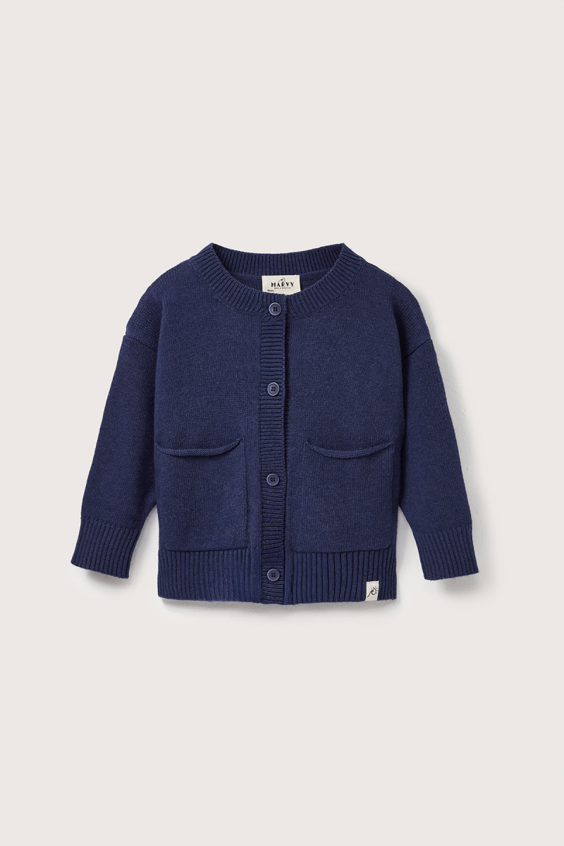 Yünlü Oversize Triko Hırka Mavi - 5